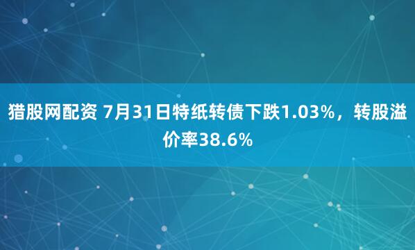 猎股网配资 7月31日特纸转债下跌1.03%，转股溢价率38.6%